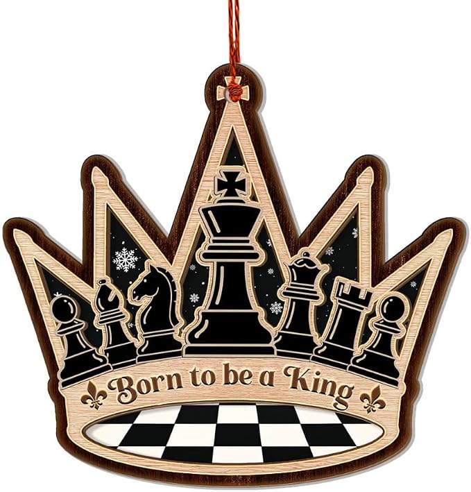 Chess Ornament, Chess Ornaments for Christmas Tree Wood and Acrylic, Chessboard Christmas Tree Decorations, Great Gift for Board Game Players, Teachers, Sport Clubs and Fans