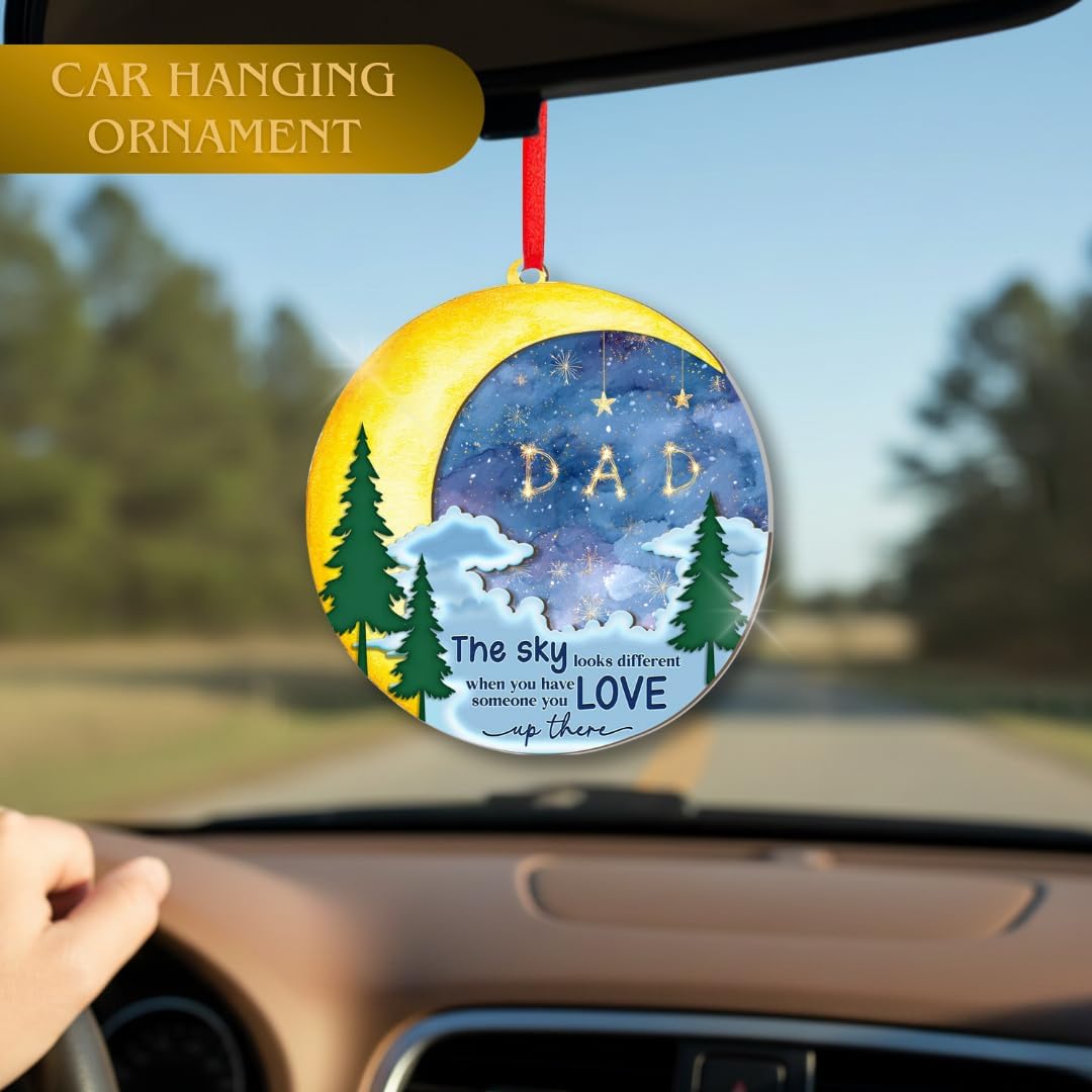 Dad in Heaven Ornament, Memorial Ornament for Loss of Father Car Hanging Accessories, in Memory of Dad Ornament Remembrance Keepsake, Window Decoration, Car Decor