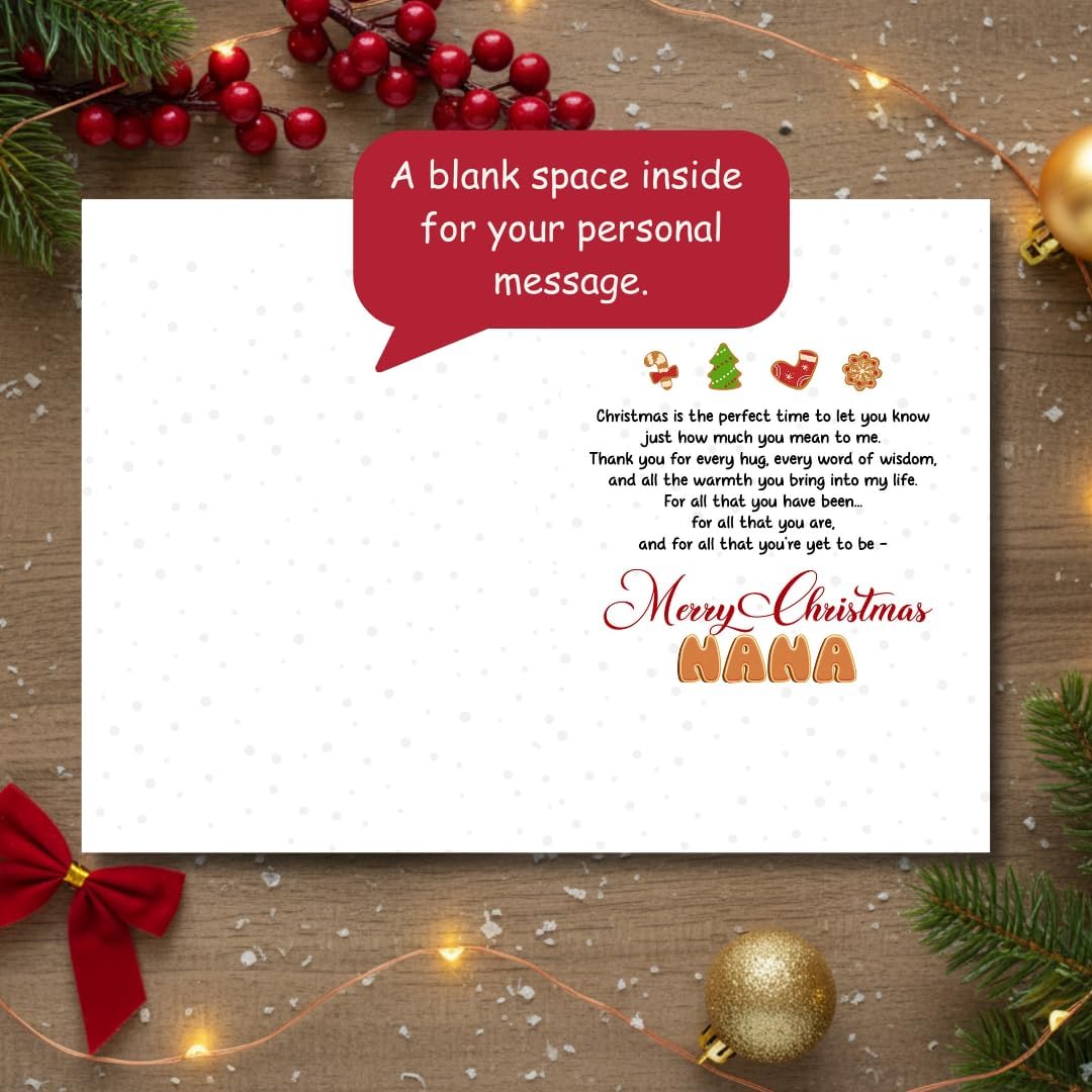 Christmas Card for Nana with Premium Envelope – Loving Holiday Message and Heartfelt Grandma Keepsake