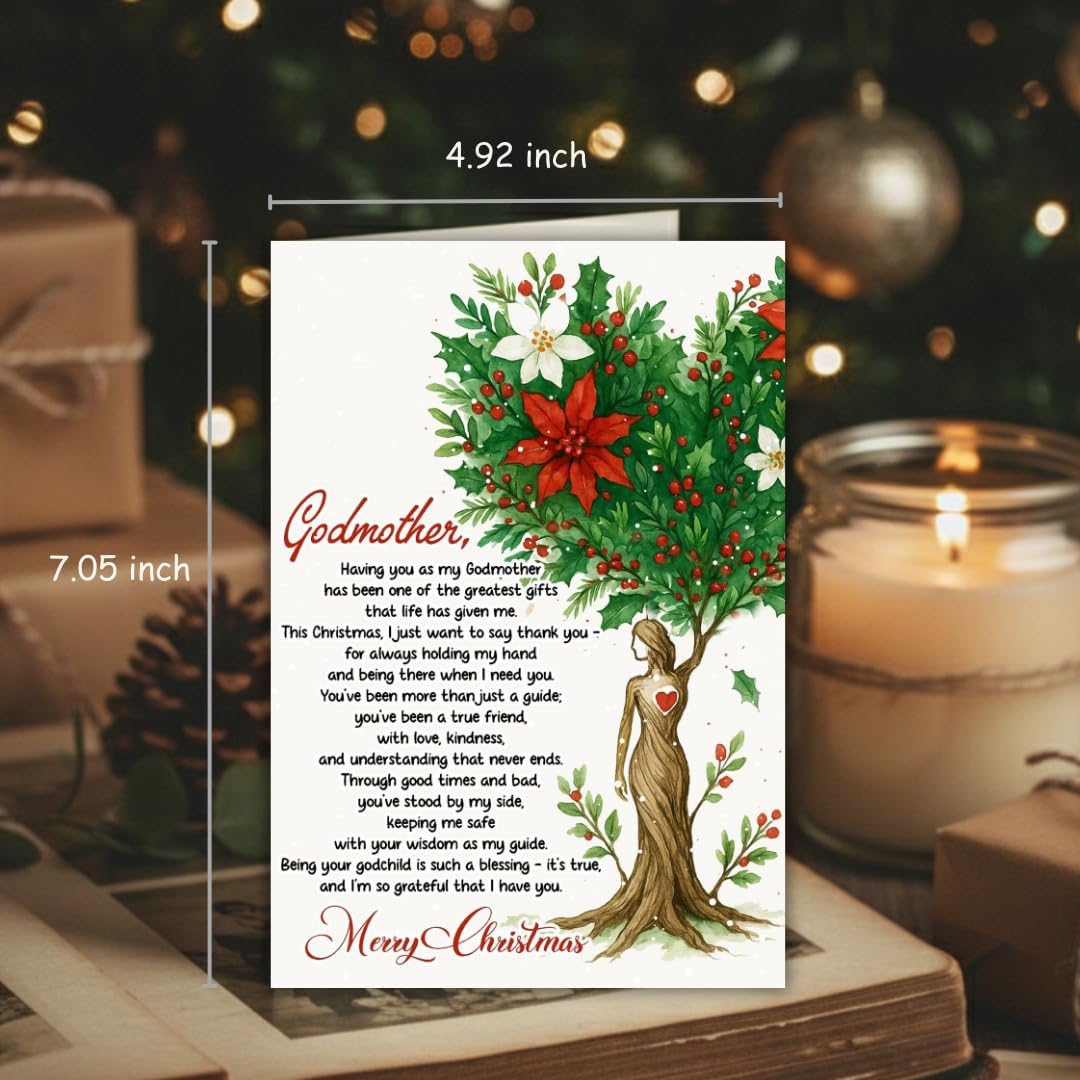 Christmas Card for Godmother with Envelope – Festive Holiday Design and Heartfelt Keepsake Greeting