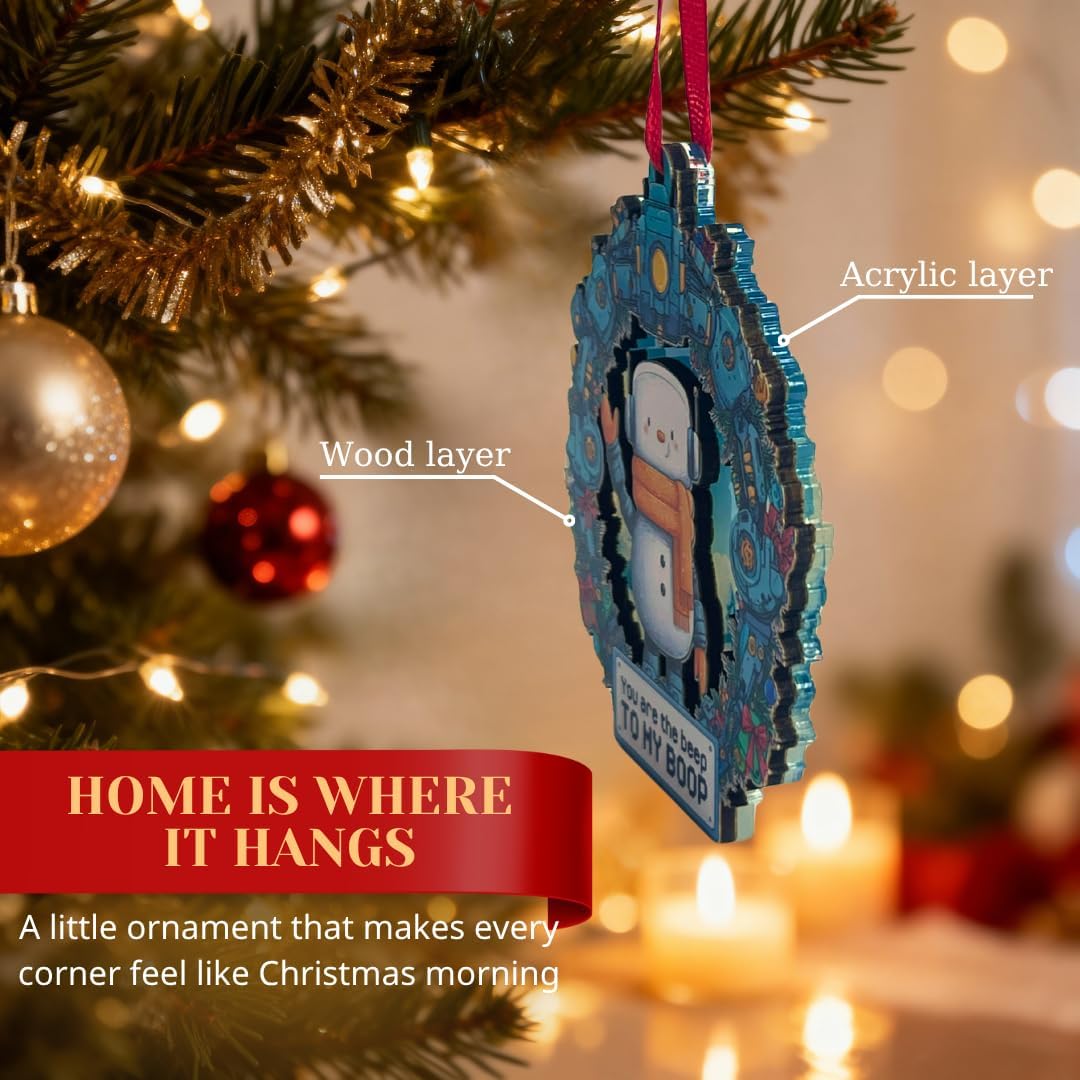 Robot Ornament, Funny Christmas Robot Ornaments, 3D Double Layer Wood Acrylic Tech Holiday Decor for Christmas Tree, Gift for Nerdy Couples and Robotics Enthusiasts