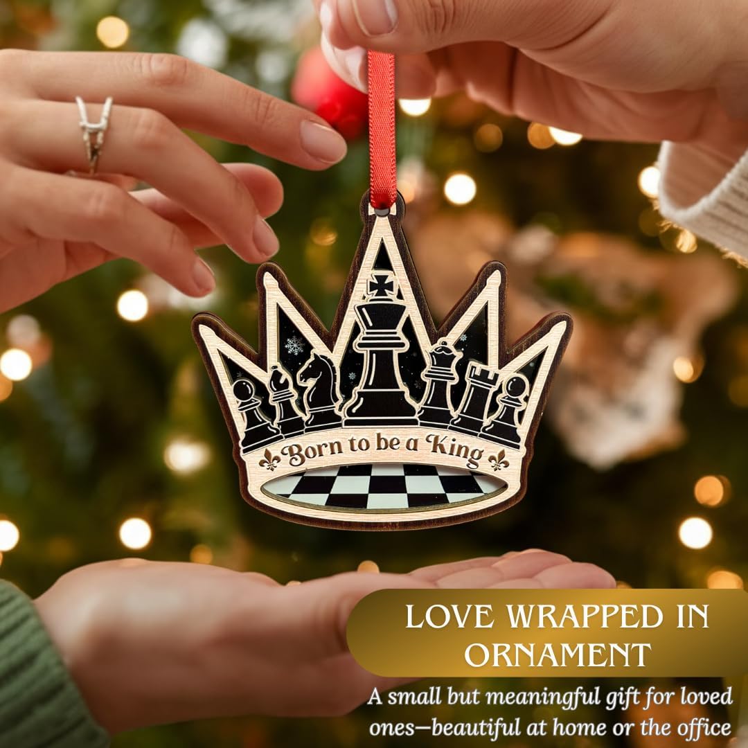 Chess Ornament, Chess Ornaments for Christmas Tree Wood and Acrylic, Chessboard Christmas Tree Decorations, Great Gift for Board Game Players, Teachers, Sport Clubs and Fans