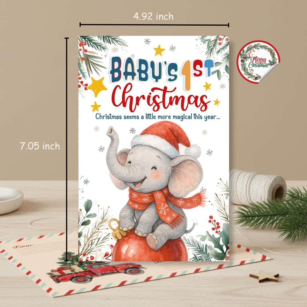 Baby’s First Christmas Card with Envelope – Cute Festive Holiday Keepsake for a Boy or Girl