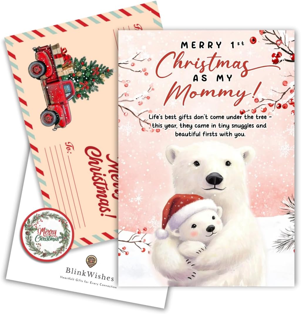First Christmas as Mom Card with Premium Envelope – Heartfelt Holiday Greeting and Keepsake for New Mothers
