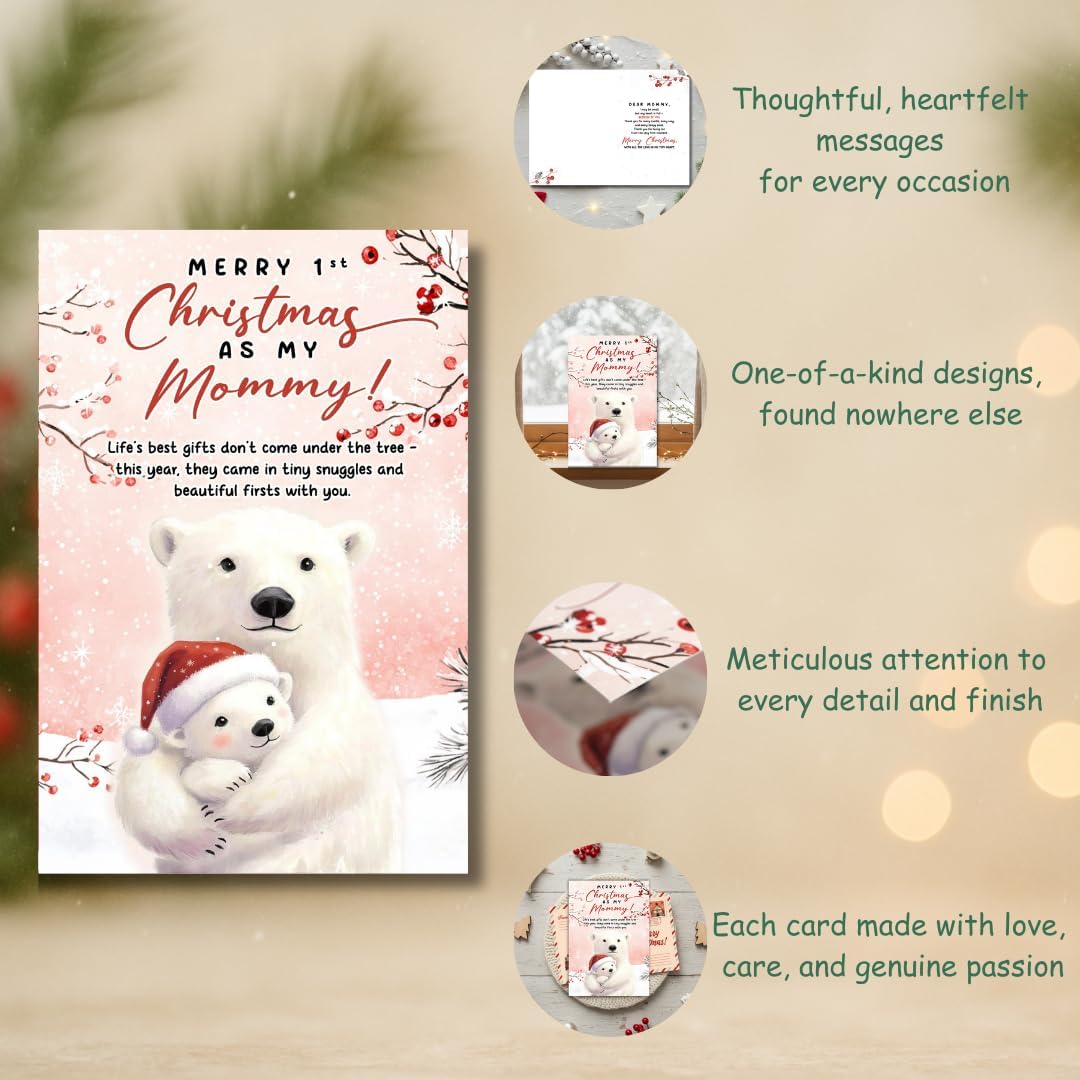 First Christmas as Mom Card with Premium Envelope – Heartfelt Holiday Greeting and Keepsake for New Mothers