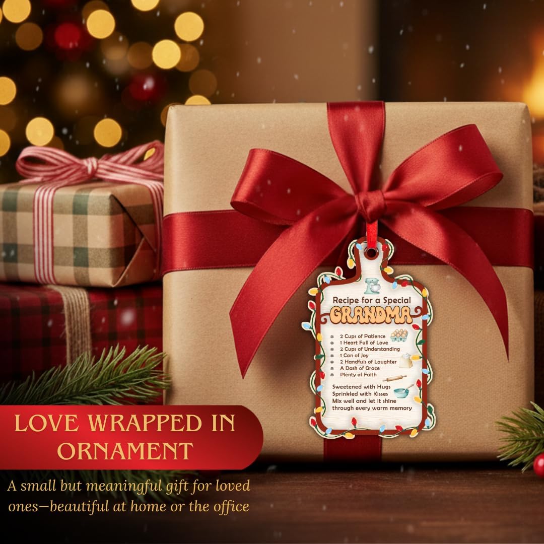 Grandma Christmas Ornament 2026, 2 Layer Wood Acrylic Keepsake, Heartfelt Gift from Grandchildren and Family