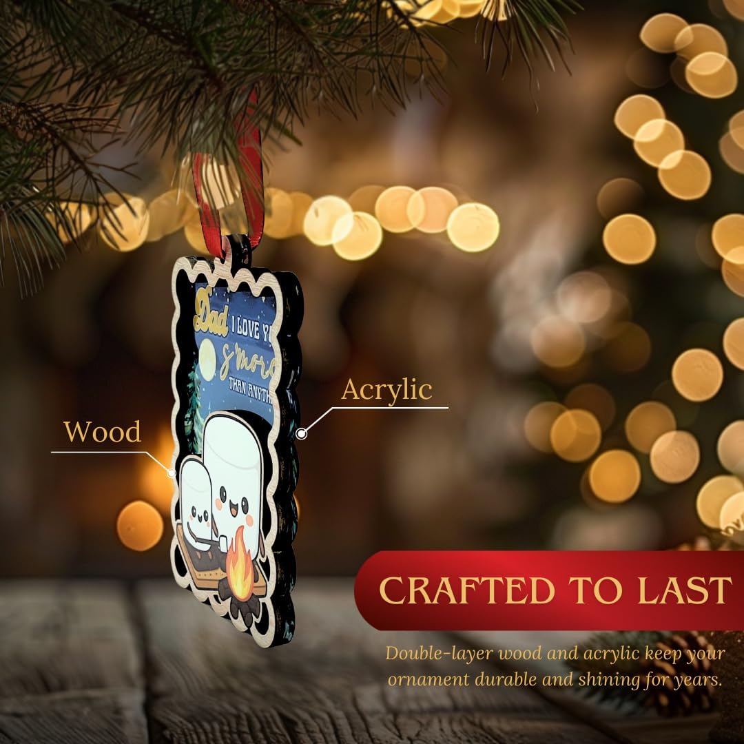 Dad Christmas Ornament, 2 Layer Wood Acrylic Keepsake, Heartfelt Holiday Gift from Daughter or Son