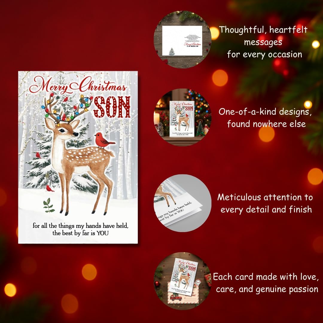 Christmas Card for Son with Premium Envelope – Loving Holiday Message and Heartfelt Family Keepsake