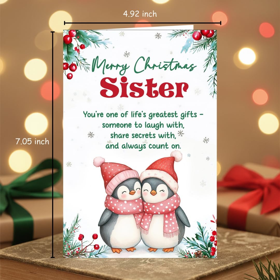Christmas Card for Sister with Premium Envelope – Heartfelt Holiday Greeting and Festive Keepsake Design