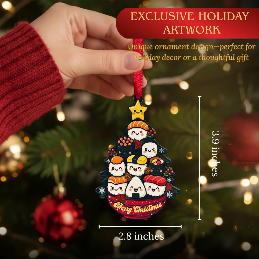 Sushi Ornament, Sushi Ornaments for Christmas Tree, Shatterproof Double Layer Wood and Acrylic Holiday Decorations, Cute Japanese Foodie Gift, Unique Gift for Food Lovers