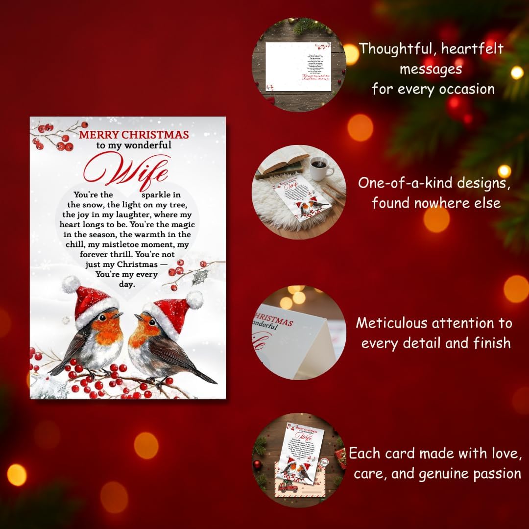 Christmas Card for Wife from Husband – Heartfelt Romantic Holiday Message with Premium Envelope