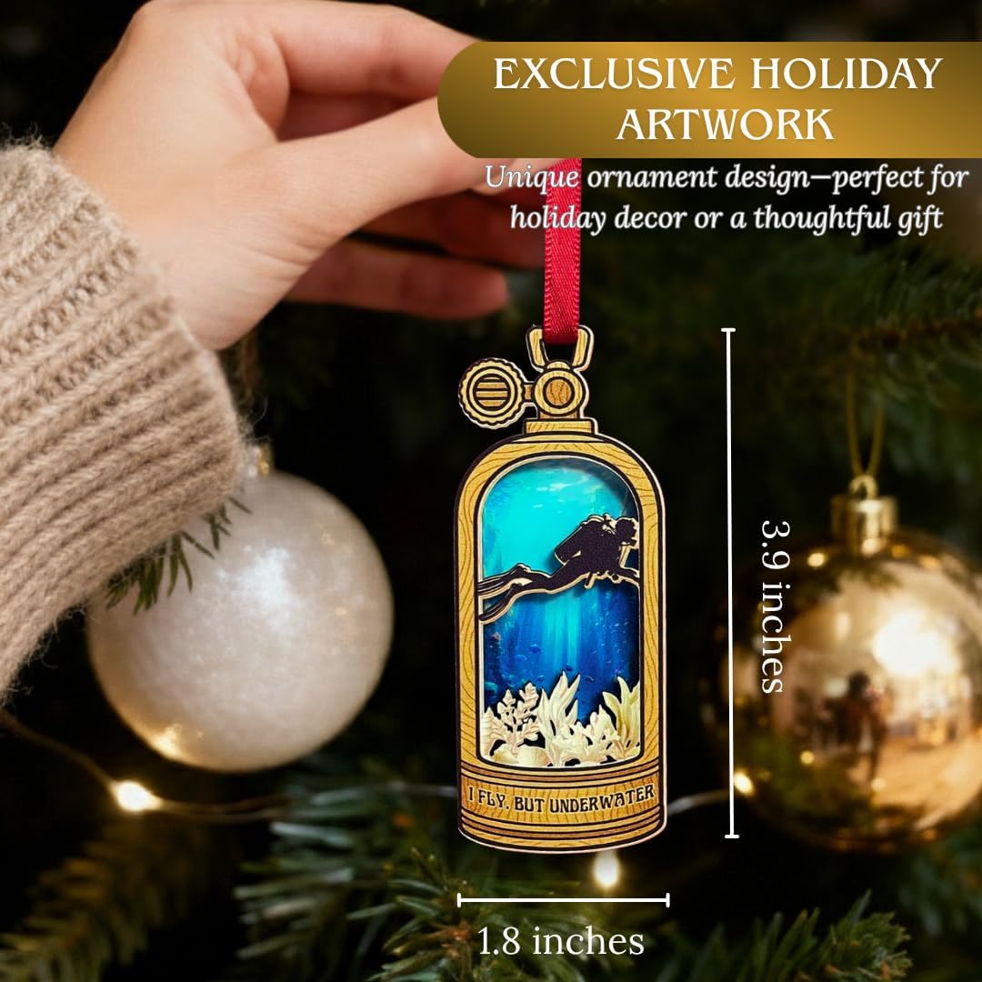 Scuba Diving Christmas Ornament, Shatterproof 3D Wood and Acrylic Scuba Diver Ornaments for Christmas Tree, Holiday Tree Decorations, Gift for Divers, Snorkeling and Marine Life Lovers