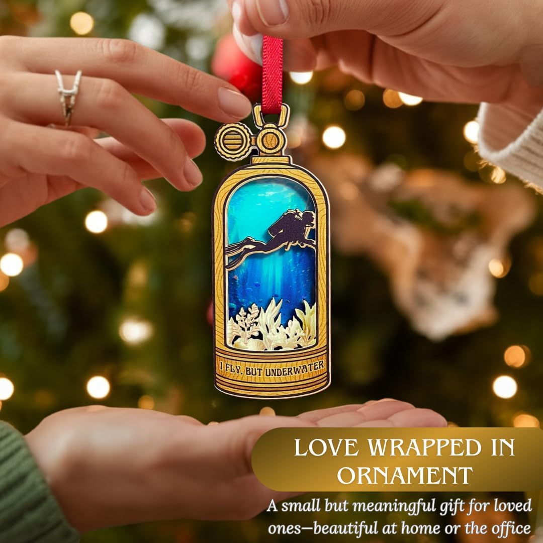 Scuba Diving Christmas Ornament, Shatterproof 3D Wood and Acrylic Scuba Diver Ornaments for Christmas Tree, Holiday Tree Decorations, Gift for Divers, Snorkeling and Marine Life Lovers