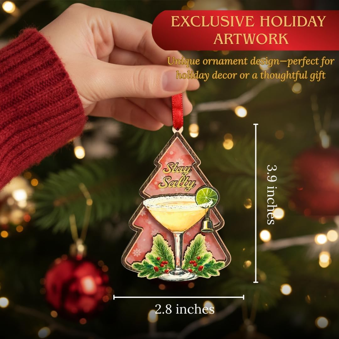 Margarita Ornament, Shatterproof 3D Wood and Acrylic Margarita Ornaments for Christmas Tree, Holiday Tree and Bar Cart Decor, Gift for Cocktail Lovers and Adults