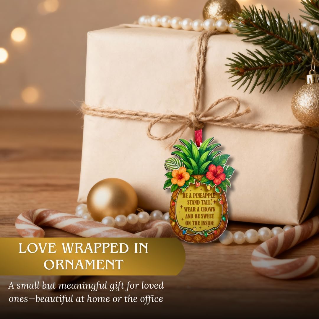 Pineapple Christmas Ornament, Tropical Fruit Tree Decor, 2 Layer Wood & Acrylic Keepsake Gift for Pineapple Lovers