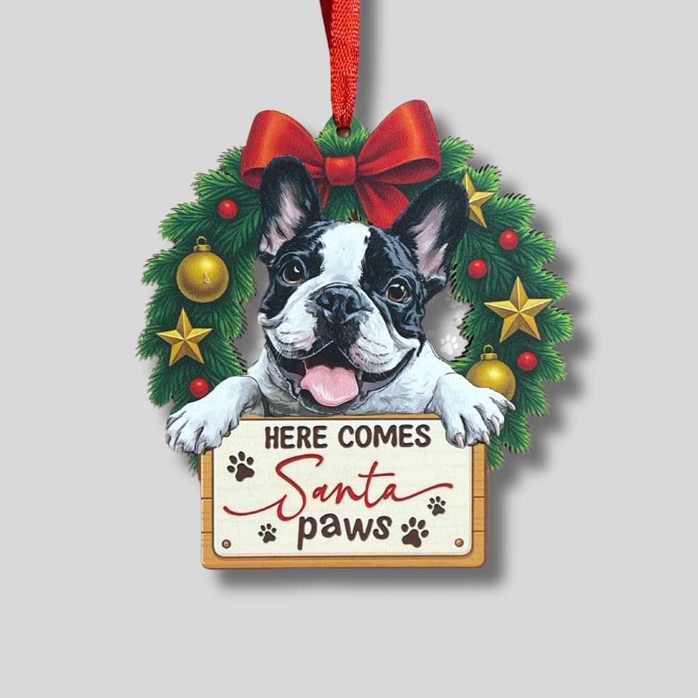 French Bulldog Ornament, Unique French Bulldog Christmas Ornaments Gift for Dog Lovers, 2 Layers Wood and Acrylic Design for Dog Moms, Vibrant Pet Inspired Christmas Keepsake