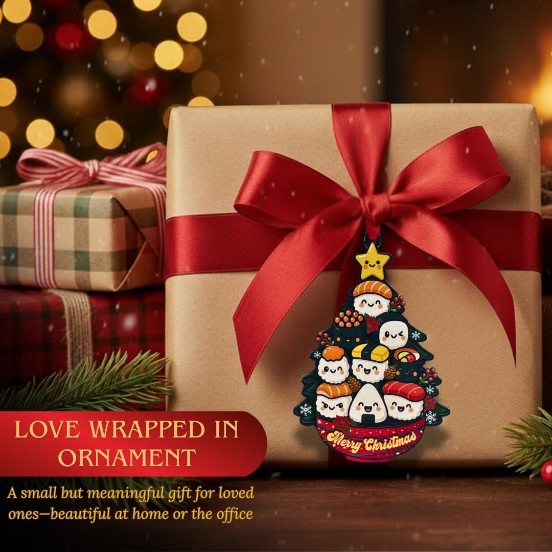 Sushi Ornament, Sushi Ornaments for Christmas Tree, Shatterproof Double Layer Wood and Acrylic Holiday Decorations, Cute Japanese Foodie Gift, Unique Gift for Food Lovers