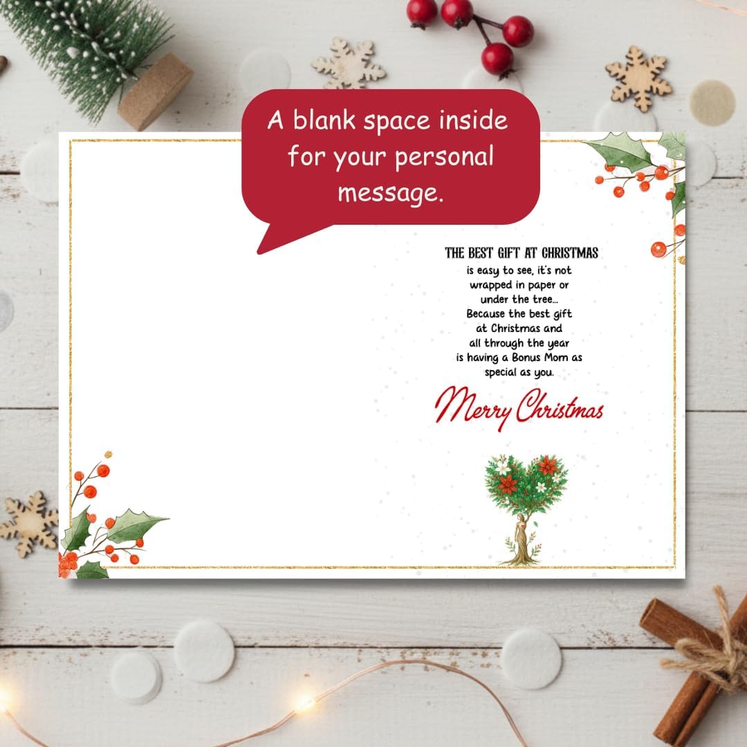 Christmas Card for Bonus Mom with Envelope – Heartfelt Holiday Greeting and Festive Stepmom Keepsake