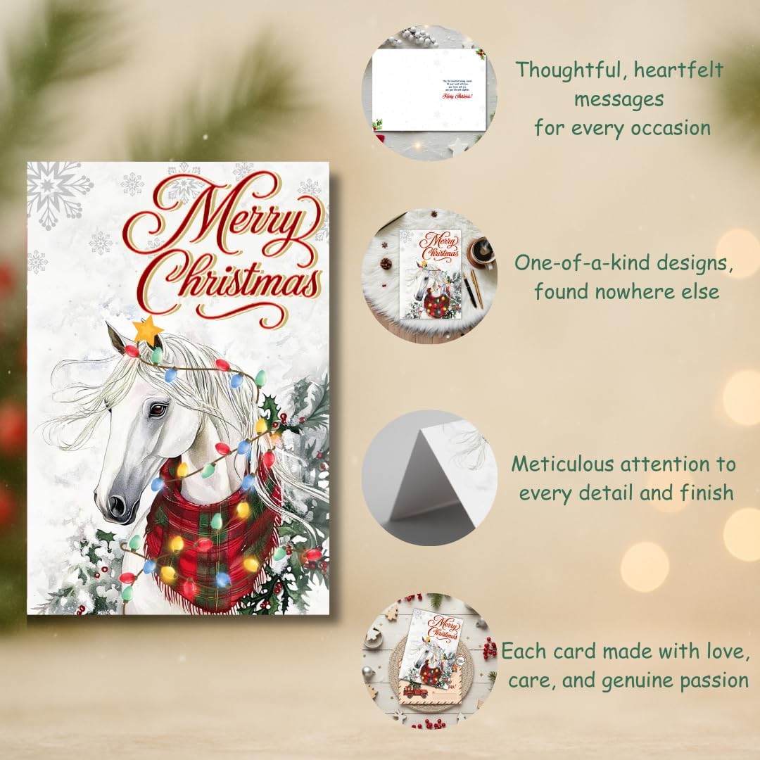 Horse Christmas Cards with Envelopes – Festive Equestrian Holiday Greetings for Family and Friends