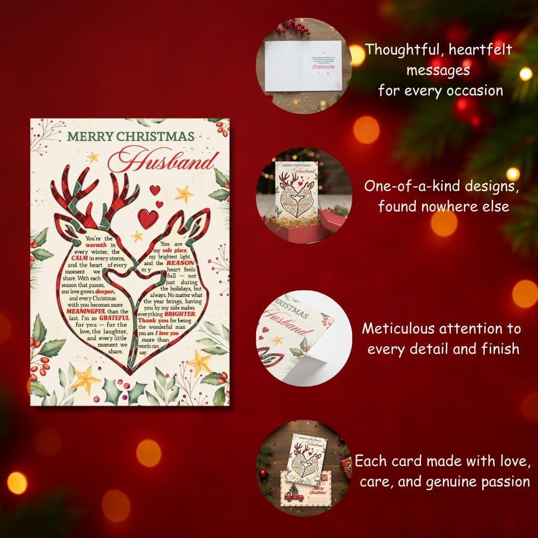 Romantic Christmas Card for Husband from Wife – Heartfelt Love Message with Premium Envelope