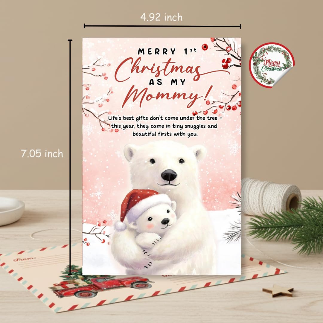 First Christmas as Mom Card with Premium Envelope – Heartfelt Holiday Greeting and Keepsake for New Mothers