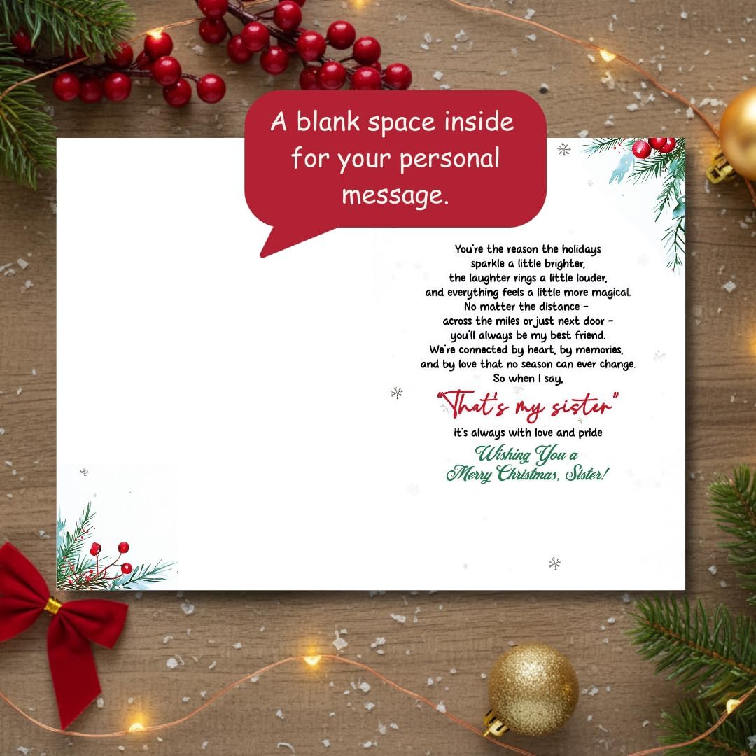 Christmas Card for Sister with Premium Envelope – Heartfelt Holiday Greeting and Festive Keepsake Design