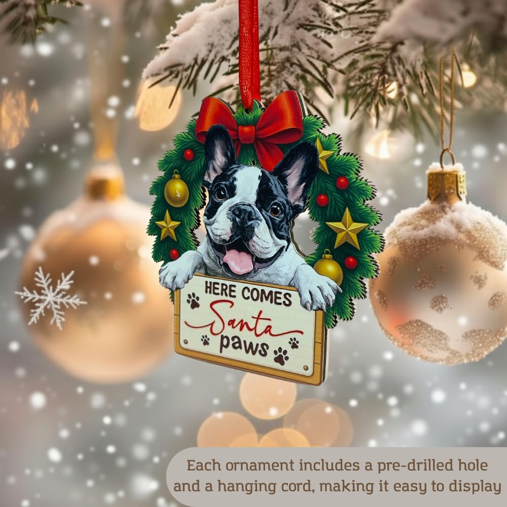 French Bulldog Ornament, Unique French Bulldog Christmas Ornaments Gift for Dog Lovers, 2 Layers Wood and Acrylic Design for Dog Moms, Vibrant Pet Inspired Christmas Keepsake