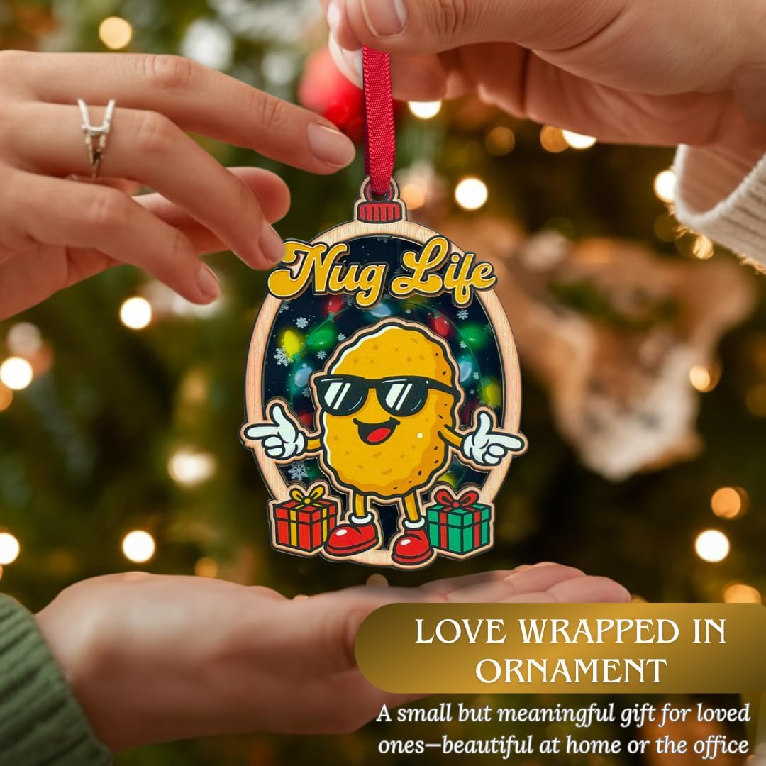 Chicken Nugget Christmas Ornament, Funny Nugget Christmas Ornaments for Foodies, Shatterproof 3D Wood & Acrylic Design for Holiday Xmas Tree Decorations, Gag Gift for Friends and Teens