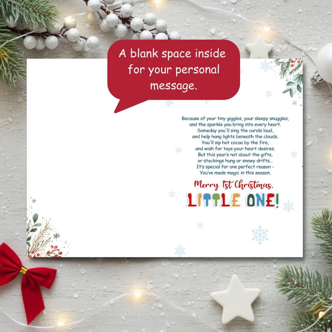 Baby’s First Christmas Card with Envelope – Cute Festive Holiday Keepsake for a Boy or Girl
