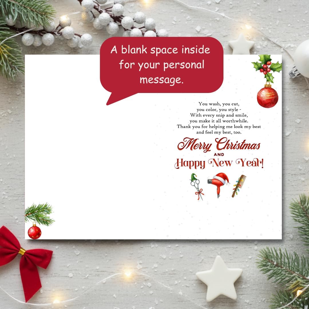 Christmas Card for Hairdresser with Envelope – Festive Holiday Greeting Featuring a Thank You Message