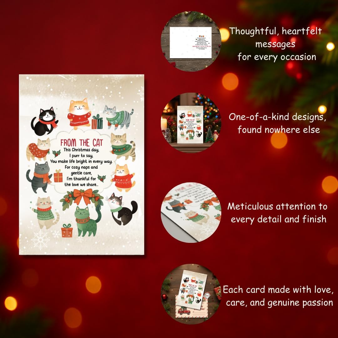 Christmas Card for Cat Mom with Envelope – Cute Meowy Xmas Greeting from Her Feline Companion