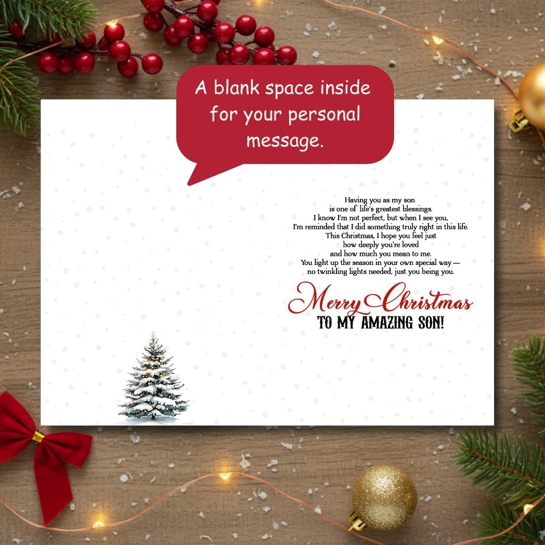 Christmas Card for Son with Premium Envelope – Loving Holiday Message and Heartfelt Family Keepsake
