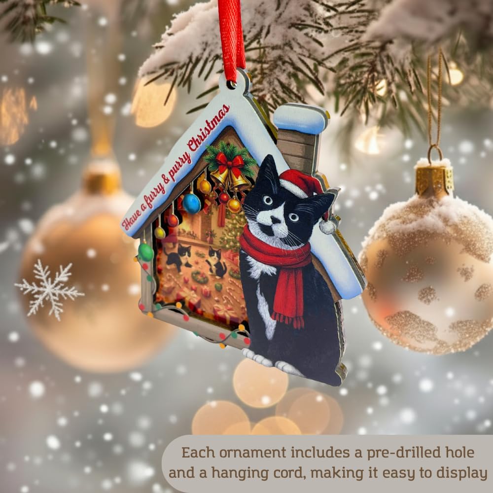Tuxedo Cat Christmas Ornament, Elegant Tuxedo Cat Inspired Christmas Tree Decoration, Unique Double Layer Wood and Acrylic Holiday Keepsake for Animal Lovers, Gift Ready for Pet Owners