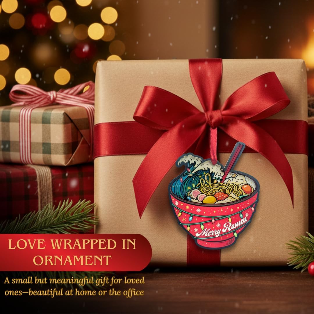 Ramen Ornament, Shatterproof Wood and Acrylic Ramen Ornaments for Christmas Tree, Christmas Decorations, Gift for Foodies and Japanese Food Lovers