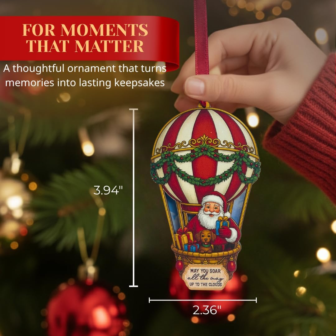 Hot Air Balloon Christmas Ornaments for Christmas Tree, Santa Hot Air Balloon Ornaments for Christmas Tree Wood Acrylic, Santa for Travelers, SantaClaus Balloons Christmas Decorations