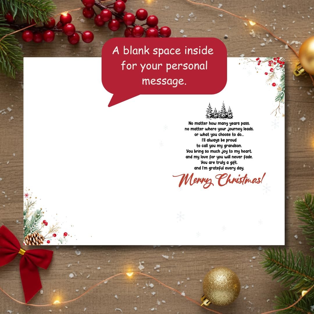 Christmas Card for Grandson with Premium Envelope – Heartfelt Holiday Greeting and Festive Family Keepsake