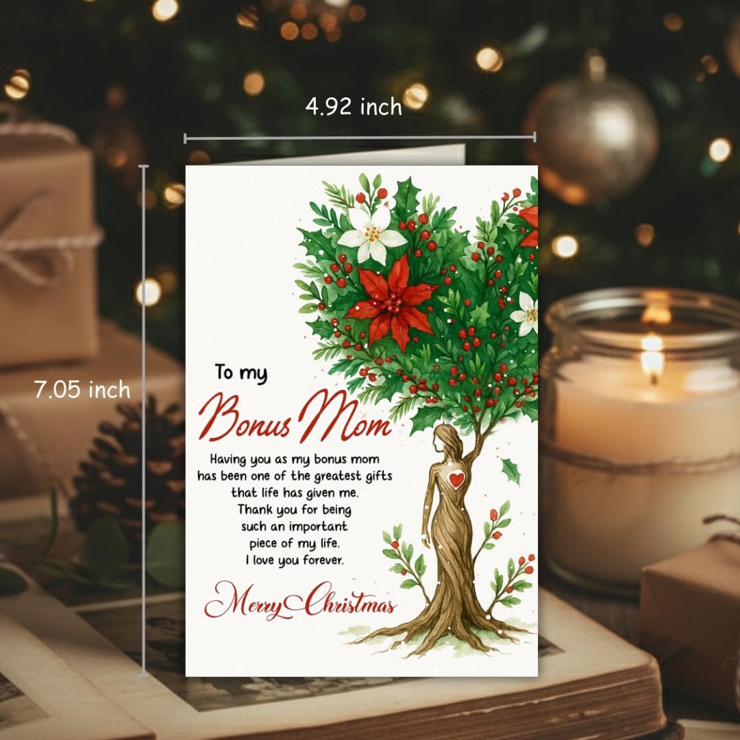 Christmas Card for Bonus Mom with Envelope – Heartfelt Holiday Greeting and Festive Stepmom Keepsake