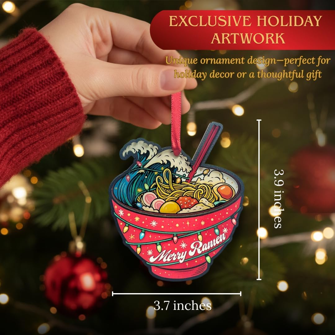 Ramen Ornament, Shatterproof Wood and Acrylic Ramen Ornaments for Christmas Tree, Christmas Decorations, Gift for Foodies and Japanese Food Lovers