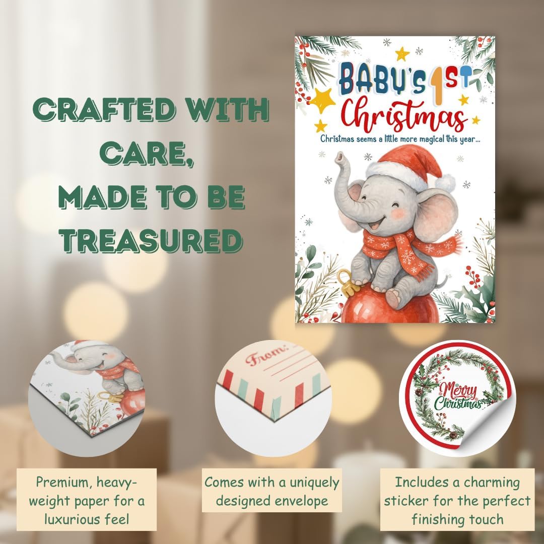 Baby’s First Christmas Card with Envelope – Cute Festive Holiday Keepsake for a Boy or Girl