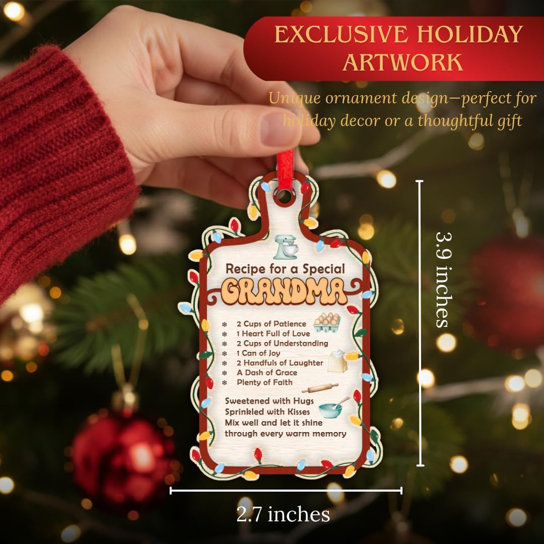 Grandma Christmas Ornament 2026, 2 Layer Wood Acrylic Keepsake, Heartfelt Gift from Grandchildren and Family