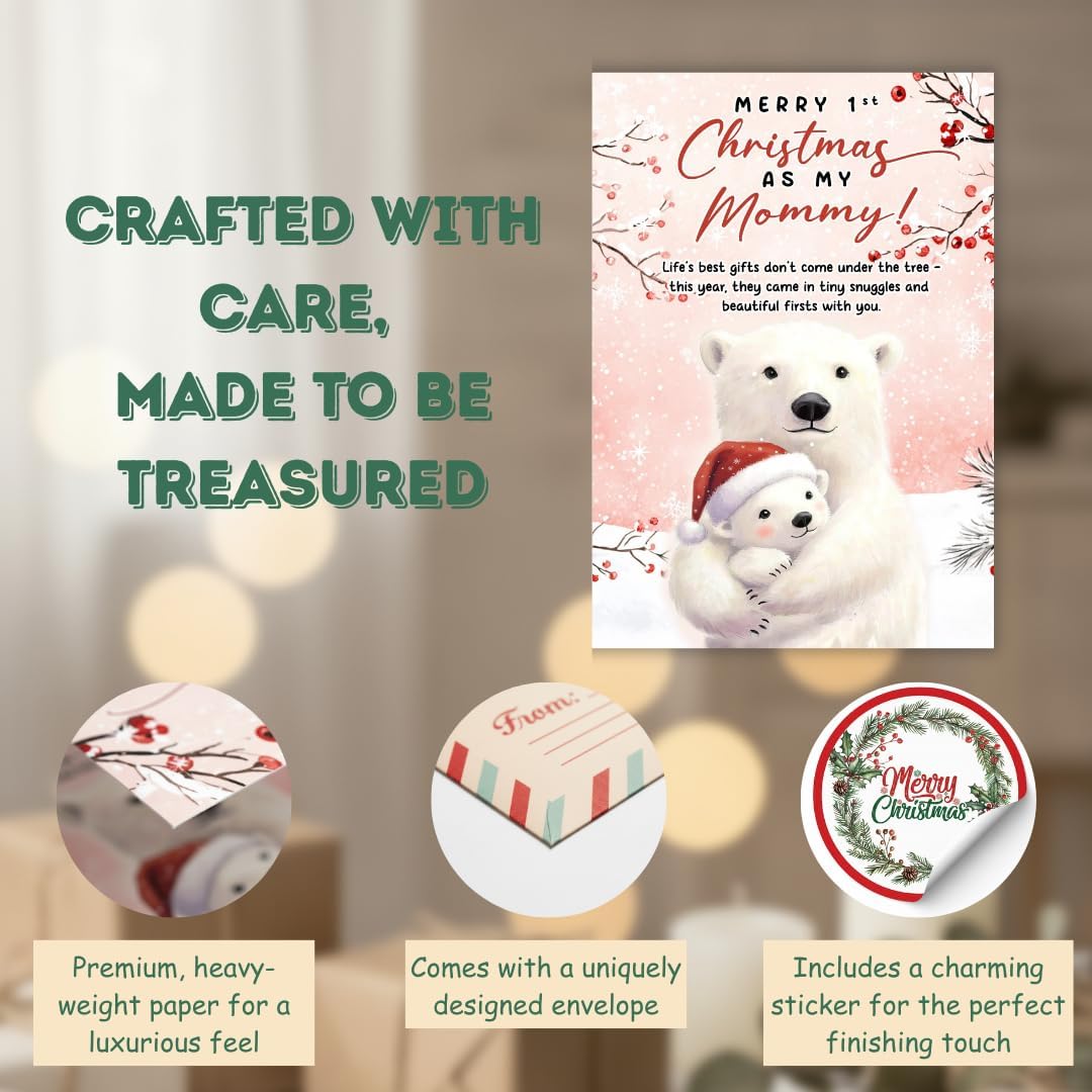 First Christmas as Mom Card with Premium Envelope – Heartfelt Holiday Greeting and Keepsake for New Mothers