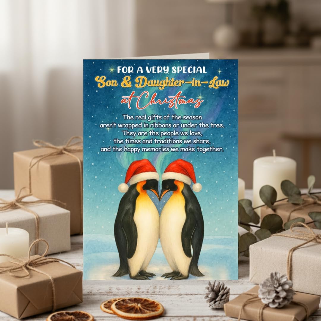 Christmas Card for Son and Daughter-in-Law with Premium Envelope – Elegant Holiday Greeting Featuring a Heartfelt Message