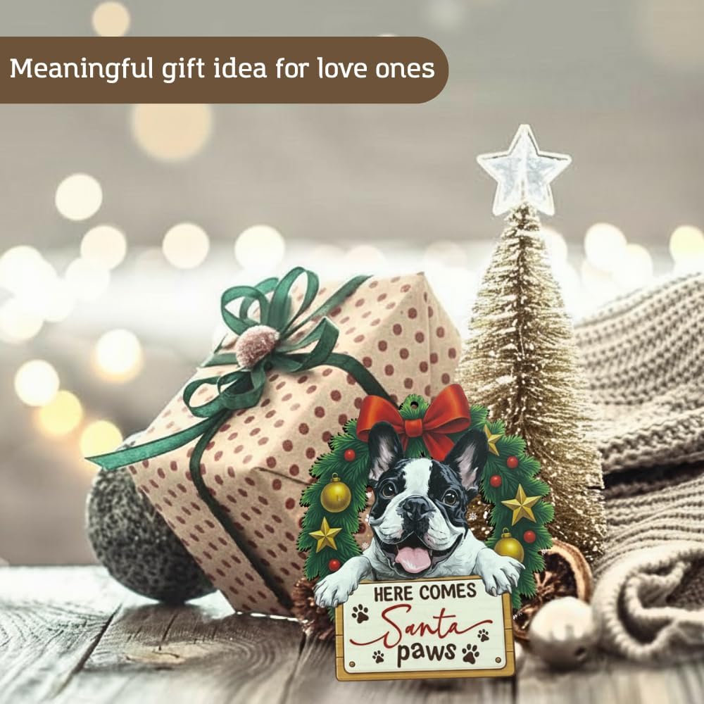 French Bulldog Ornament, Unique French Bulldog Christmas Ornaments Gift for Dog Lovers, 2 Layers Wood and Acrylic Design for Dog Moms, Vibrant Pet Inspired Christmas Keepsake