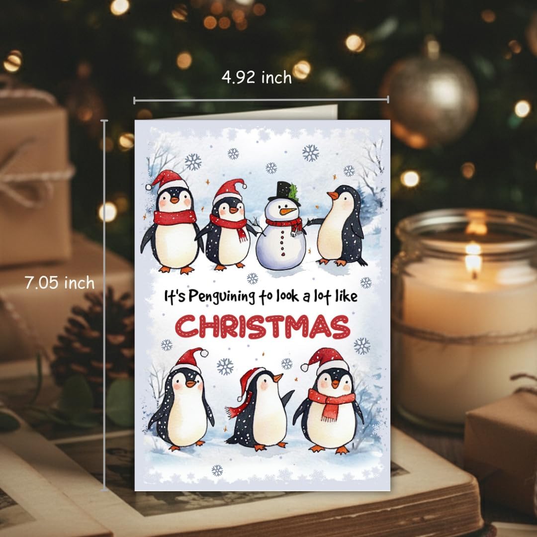 Penguin Christmas Card with Envelope – Cute Festive Holiday Greeting for Family and Friends