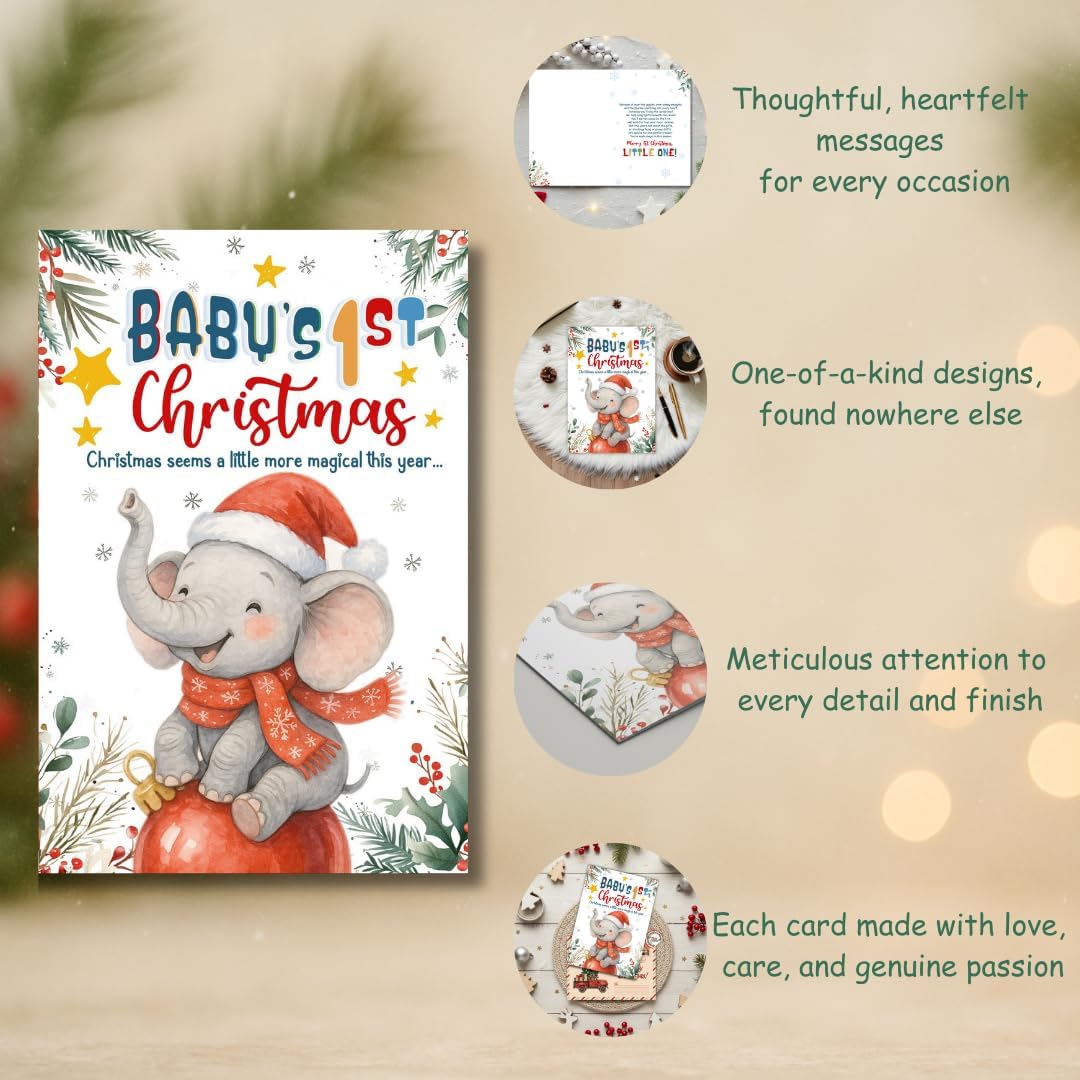 Baby’s First Christmas Card with Envelope – Cute Festive Holiday Keepsake for a Boy or Girl