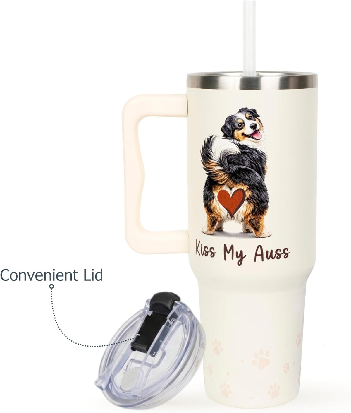 AT2Z GLOBAL Australian Shepherd Gifts, Aussie Mom Gifts, Australian Shepherd Gift for Women, Aussie Dog Birthday Gift, Funny Dog Mom Cup for Birthday, 40oz Tumbler with Handle and Straw