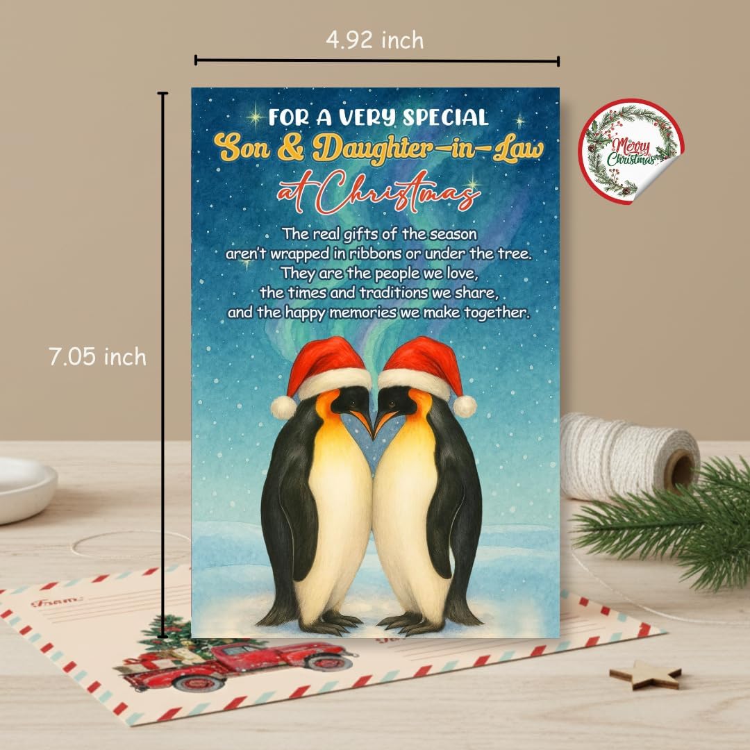 Christmas Card for Son and Daughter-in-Law with Premium Envelope – Elegant Holiday Greeting Featuring a Heartfelt Message