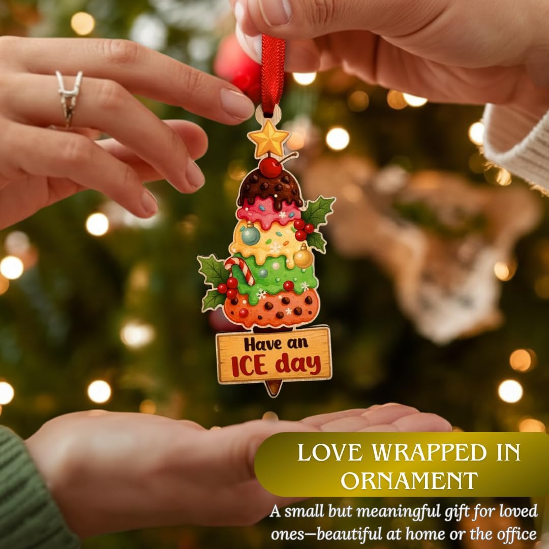 Ice Cream Christmas Ornament, Sweet Food Theme Tree Decor, Cute Dessert Keepsake Gift for Food Lovers and Ice Cream Fans