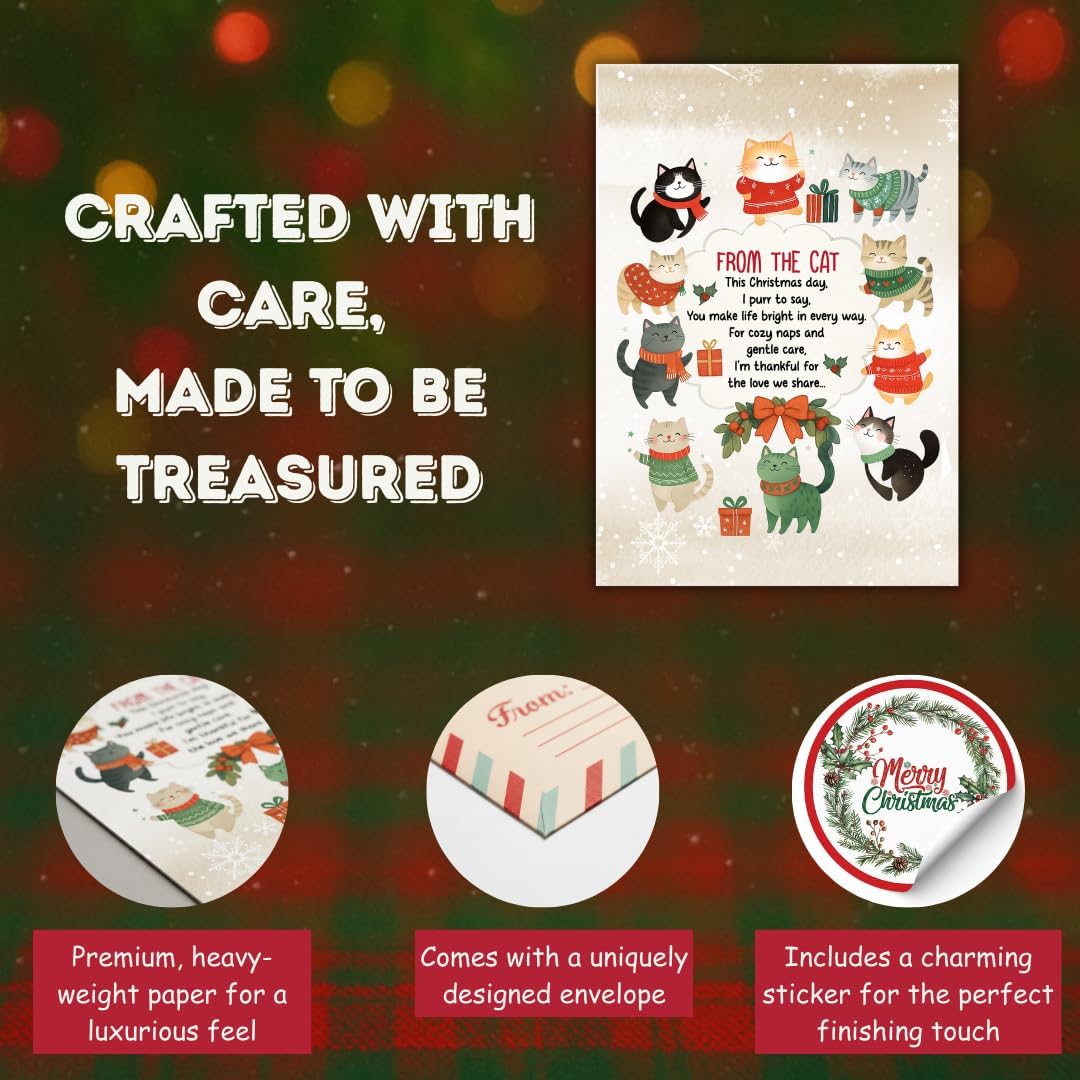Christmas Card for Cat Mom with Envelope – Cute Meowy Xmas Greeting from Her Feline Companion