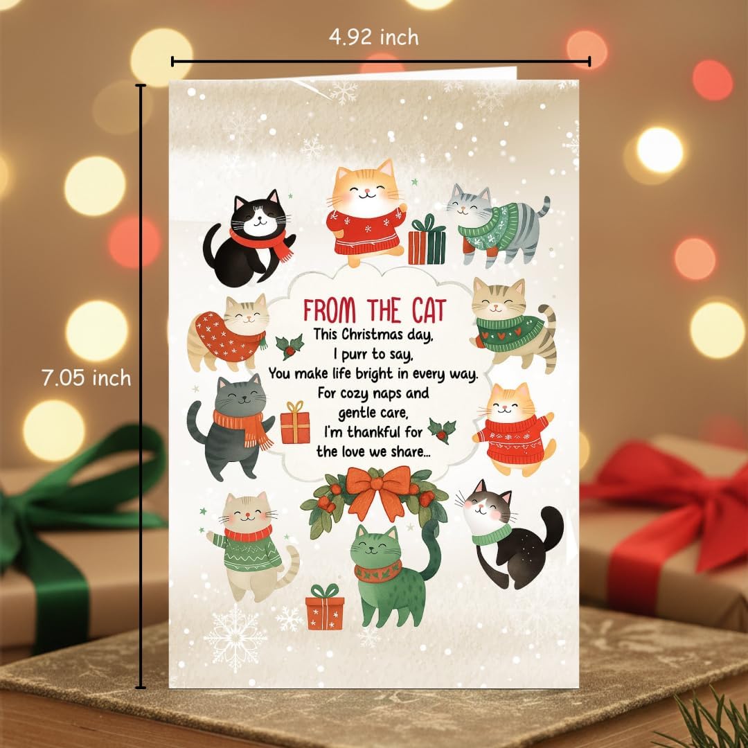 Christmas Card for Cat Mom with Envelope – Cute Meowy Xmas Greeting from Her Feline Companion